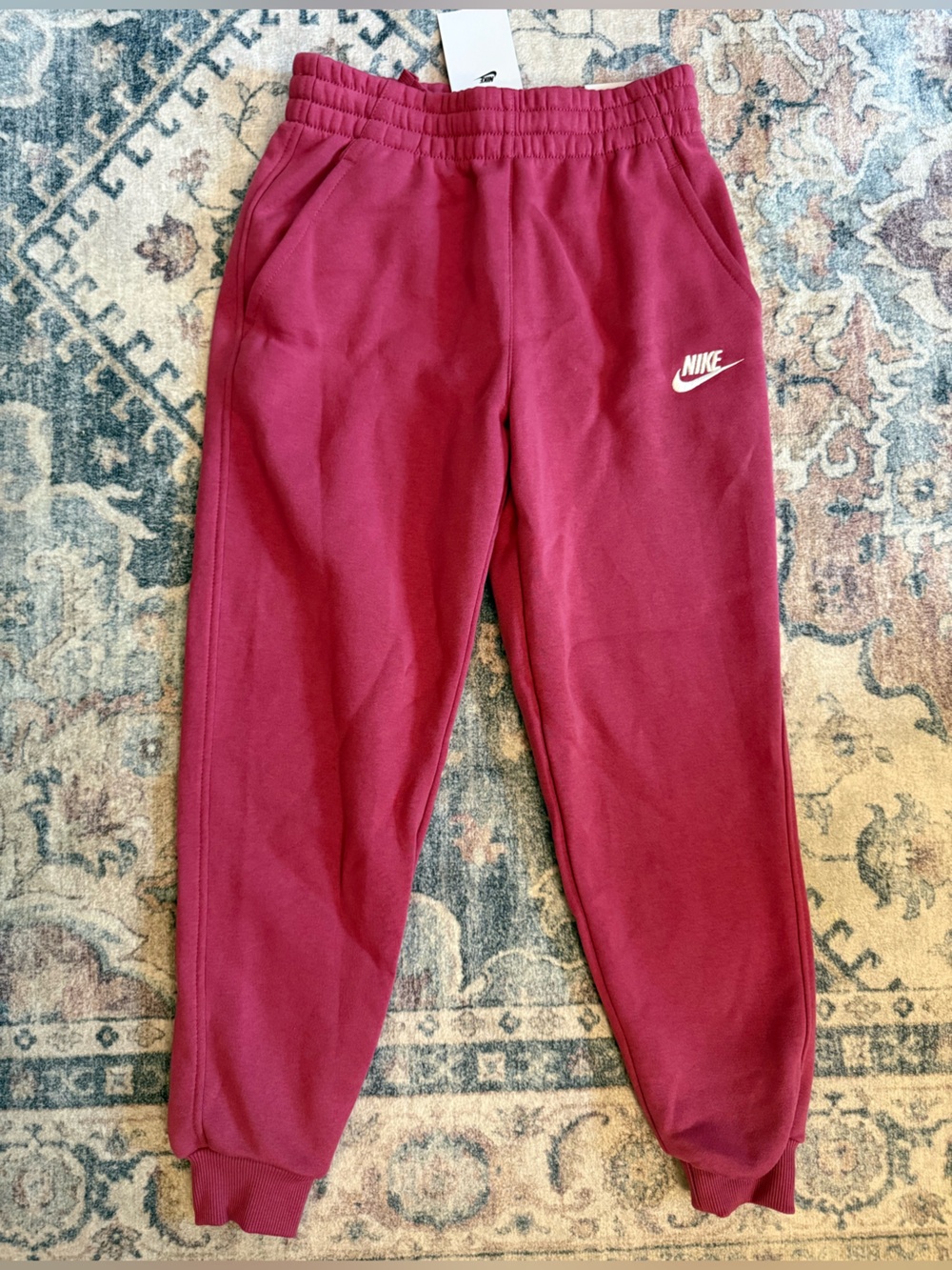 Nike girls size 10 Burgundy Fleece Joggers with White Swoosh new
